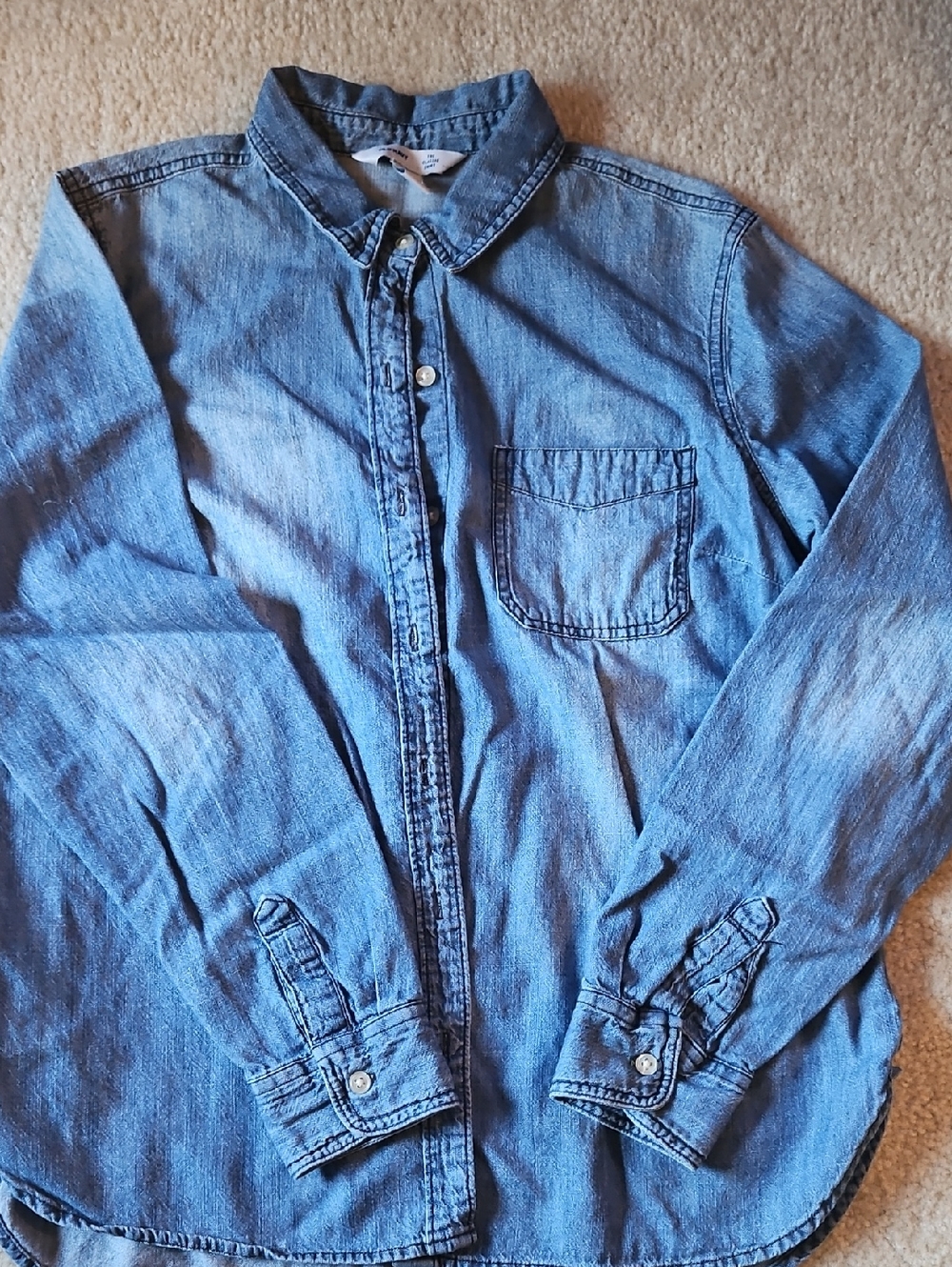 Light Wash Chambray Button-Up Shirt - Blue